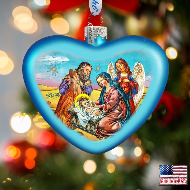 Nativity Heart Glass Ornament by G. DeBrekht – Nativity Holiday Decor – 753-081