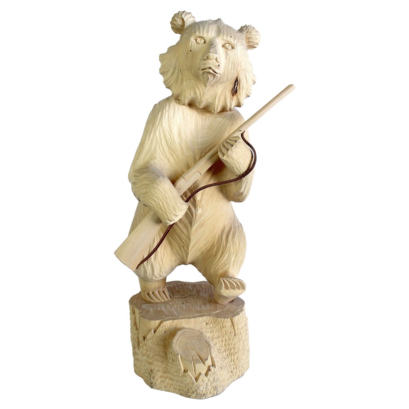 One-of-a-Kind Bear Hunter Wood Carved Figurine 25 – Nature Wood Carving