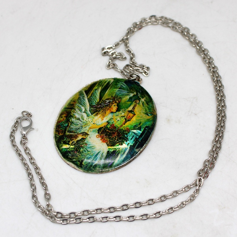 One-of-a-Kind Mother of Pearl Lacquered Miniature Jewelry Pendant 1.25 x 1.25 by  Unique Handmade Gift Collectible and Home Decoration