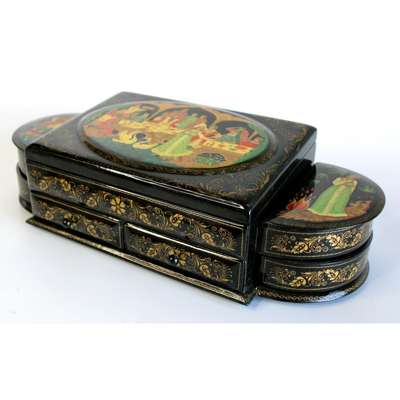 One-of-a-Kind ‘Palekh Lacquered Miniature Jewelry Box Hand Painted Decor 16×6.5×4.5 by , Unique Hand Carved Gift