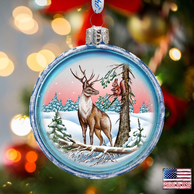 Reindeer Glass Ornament by G. DeBrekht – Wildlife Holiday Decor – 73421