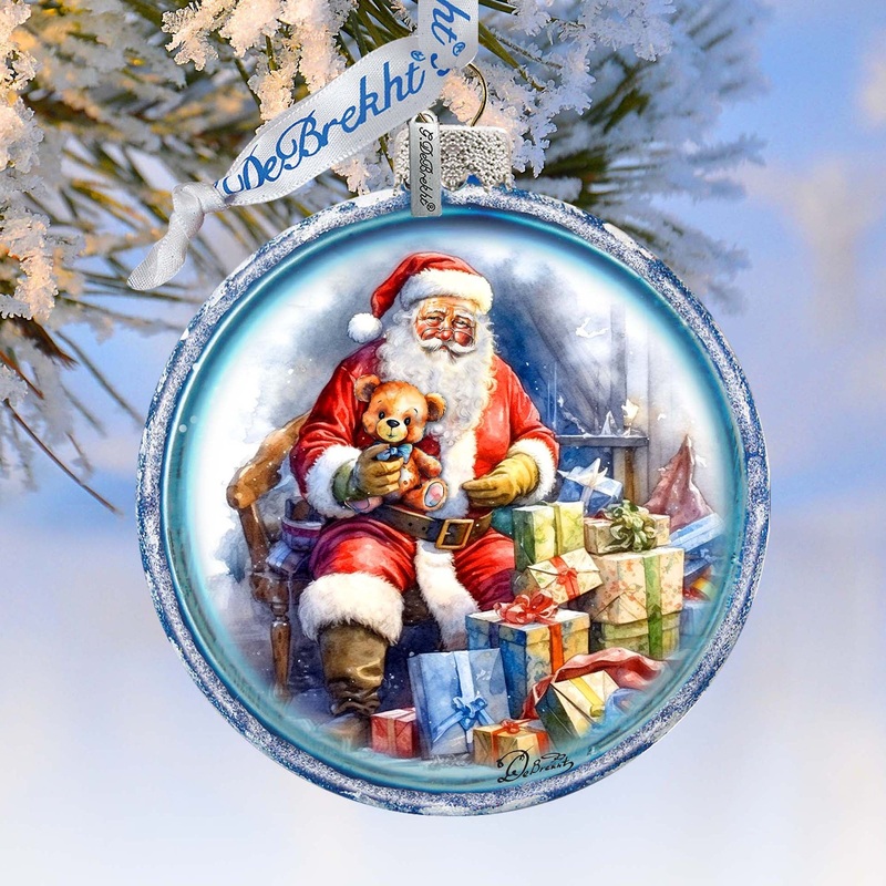 Santa Ball Glass Ornament by G. Debrekht – Christmas Santa Snowman Dcor – 73563C