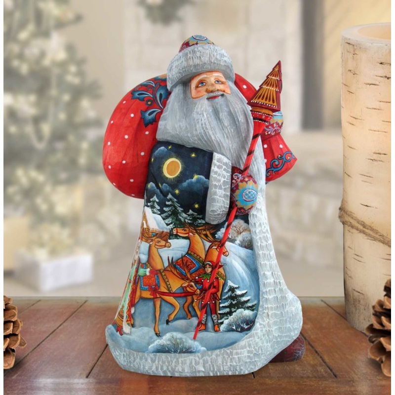 Santa Christmas Courier Hand-Painted WOODCARVED Figurine by G. DeBrekht – Christmas Decor – 8218412 – SPECIAL ORDER *** PRE-ORDER – Handmade Just for You! ***