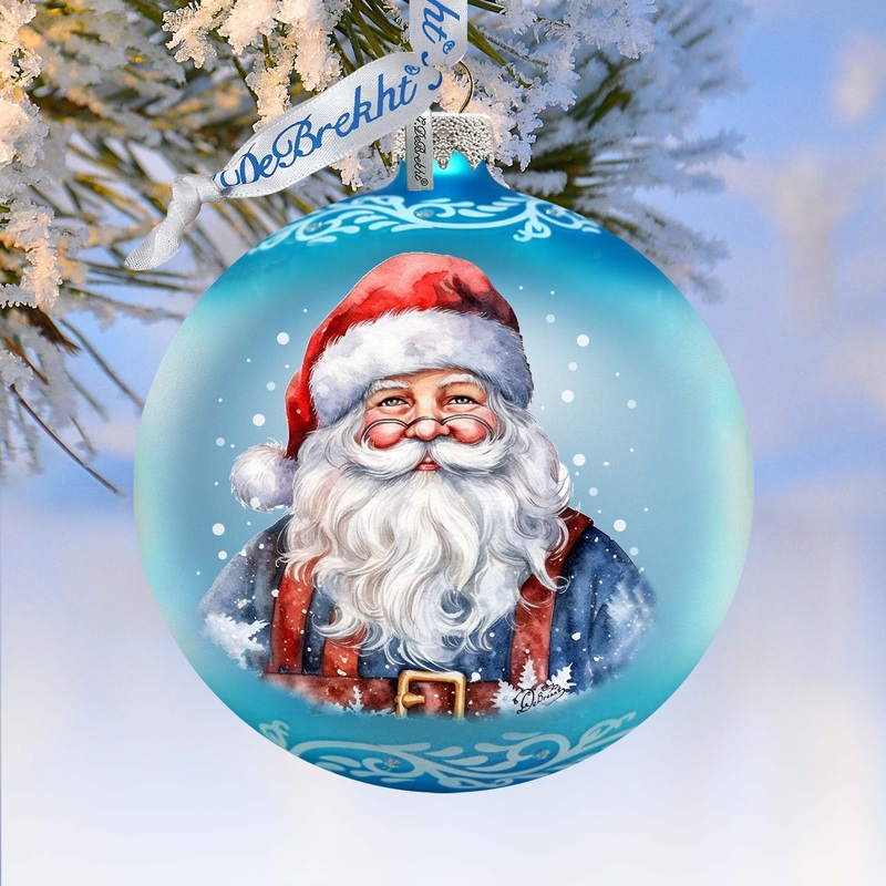 Santa’s Magical Presence Ball Glass Ornament by G. Debrekht – Christmas Santa Snowman Decor – 73375