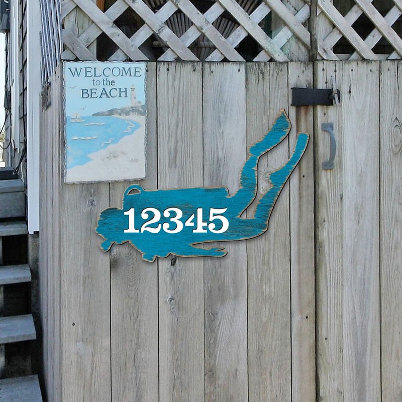 Scuba Diver Coastal Personalized House Number Sign by G. Debrekht – Coastal Sea-Life Decor – Handcrafted Wooden Handcrafted Wooden Handcrafted Wooden Address Sign – MA98446