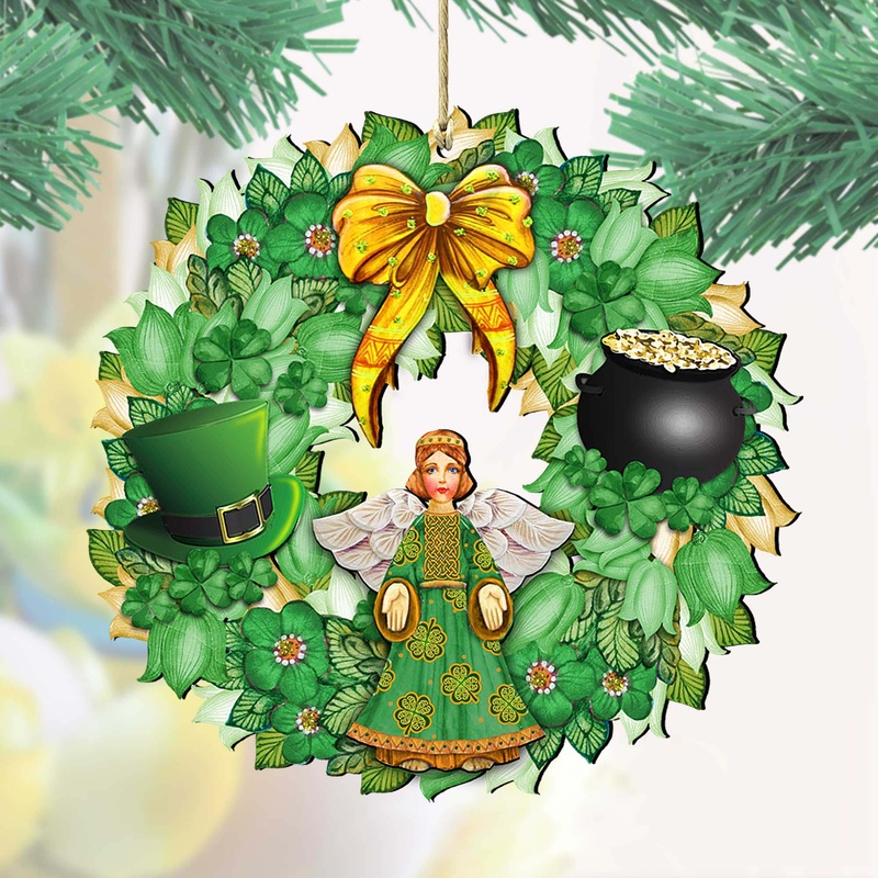 St Patrick’s Day Wreath Wooden Ornaments by G. DeBrekht – Celtic Decor – 8185318