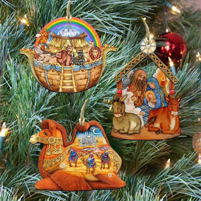 Story of Nativity Wooden Ornaments Set of 3 by G. DeBrekht – Nativity Holiday Dcor – 8100022S3