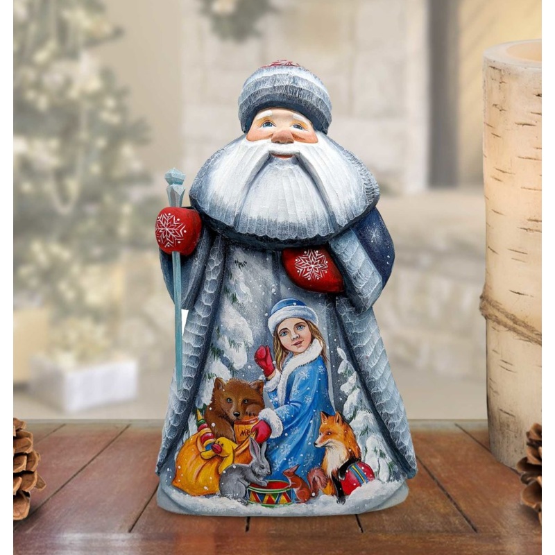 the Snow Maiden with Her Friends Santa Hand-Painted WOODCARVED Figurine by G. DeBrekht – Christmas Decor – 2821490