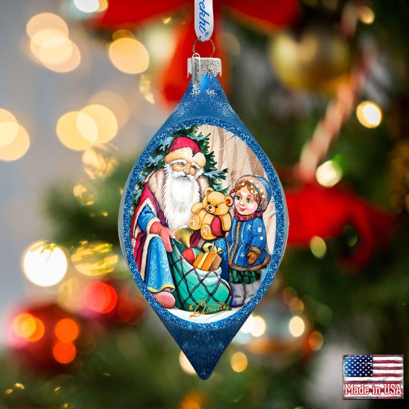 Toy Bag Drop Glass Ornament by G. DeBrekht – Christmas Santa Snowman Decor – 757-024