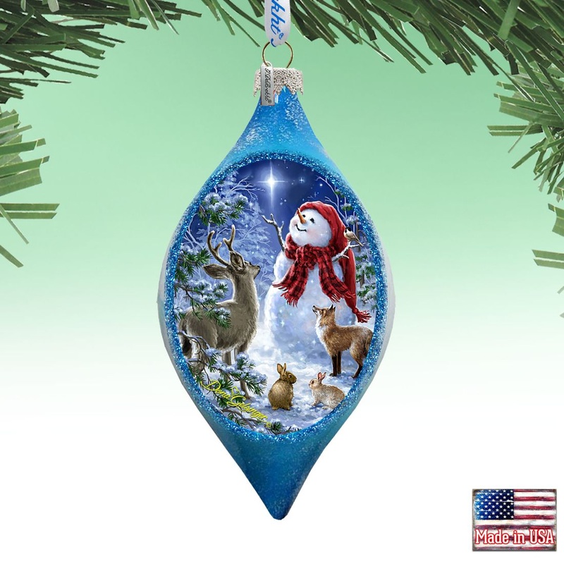 Trimming the Tree Snowman Glass Ornament by D. Gelsinger – Christmas Santa Snowman Decor – 757-103-DG