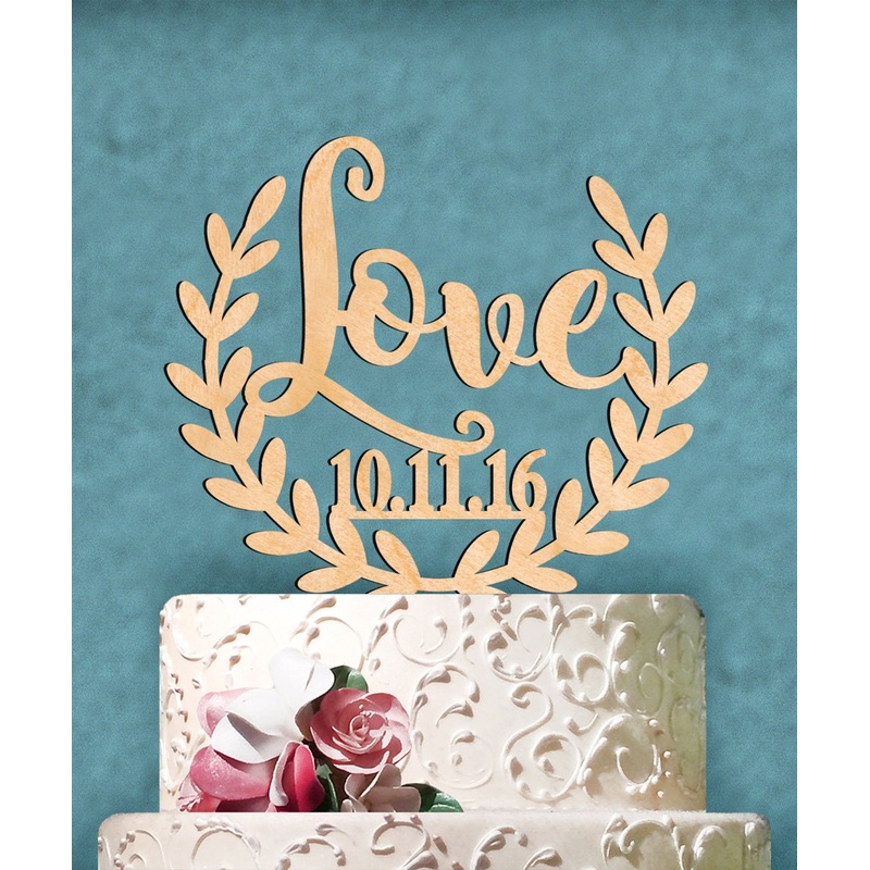 Wedding Cake Topper – Natural wood LOVE and Custom Date Cake Topper. Wedding, Initial, Celebration, Summer Wedding