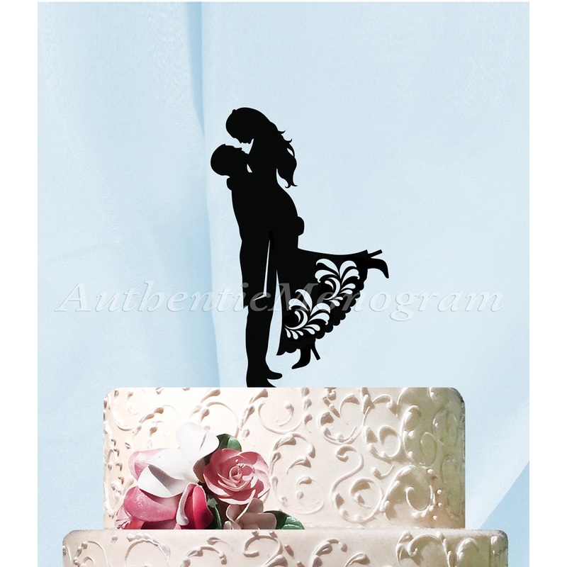 Wedding Cake Topper – Wedding Cake Topper –  Mr. & Mrs. Silhouette Wooden Cake Decoration – Rustic Wedding Cake topper 94316
