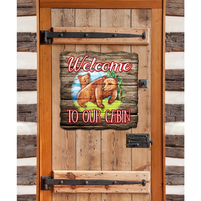 Welcome Cabin Bears Wall Door Hanger – Wildlife Holiday Decor – 8114080H