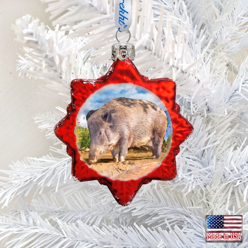 Wild Boar Mercury Glass Ornament by G. DeBrekht – Wildlife Holiday Decor – 775489