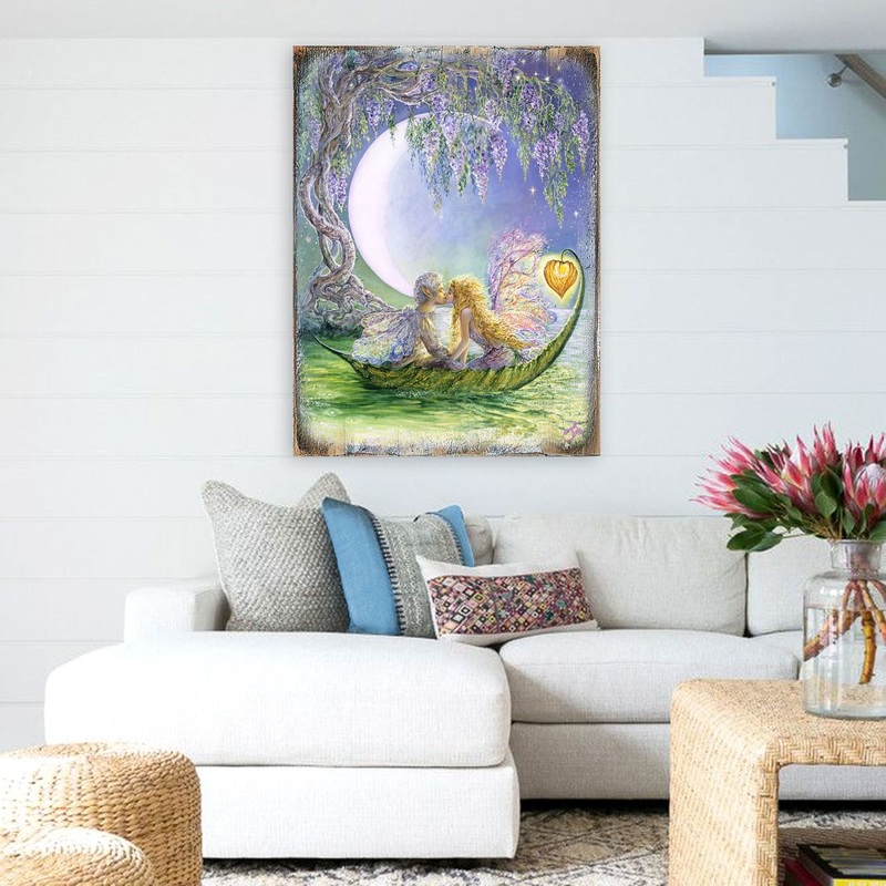 Wisteria Moon Fantasy Wooden Wall Art by Josephine Wall – Fantasy Decor – 852141-JW