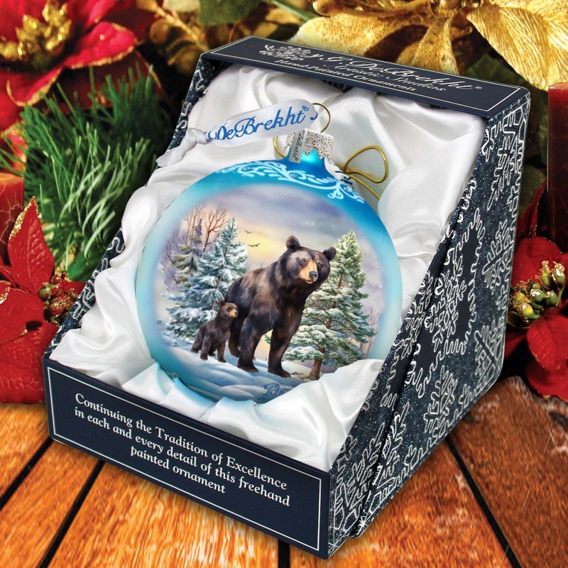A Love for All Seasons: Black Bears Ball Glass Ornament by G. Debrekht – Wildlife Holiday Dcor – 73381