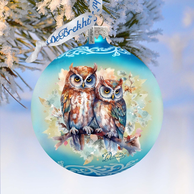 A Love for All Seasons: Wild Owls Ball Glass Ornament by G. Debrekht – Wildlife Holiday Decor – 73384