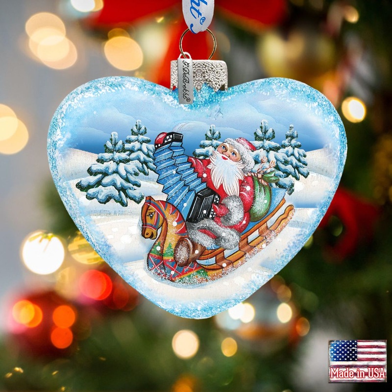 Accordion Santa Glass Ornament by  – Christmas Santa and Snowman Decor – 753-007