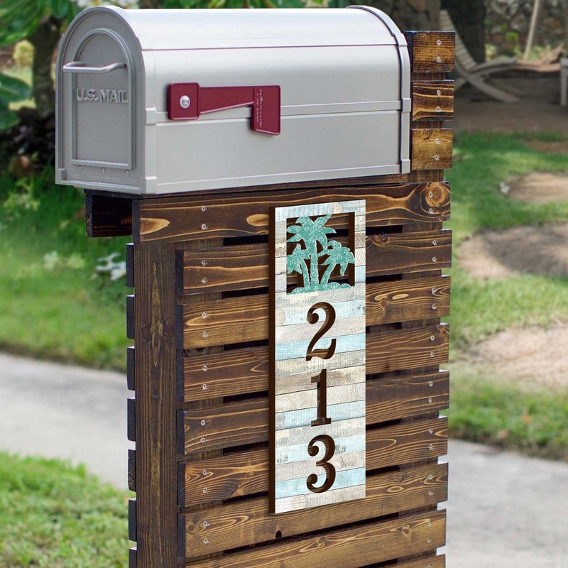 Address Sign – Coastal Door Numbers – Wooden House Number Plaque – Palm Trees Custom Home Address Sign – MA989807