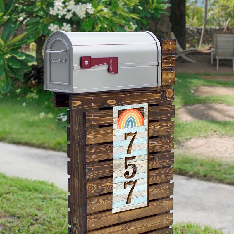 Address Sign – House Numbers – Housewarming Door Numbers Sign – Rainbow Wooden House Number Plaque – Custom Home Address – MA989823