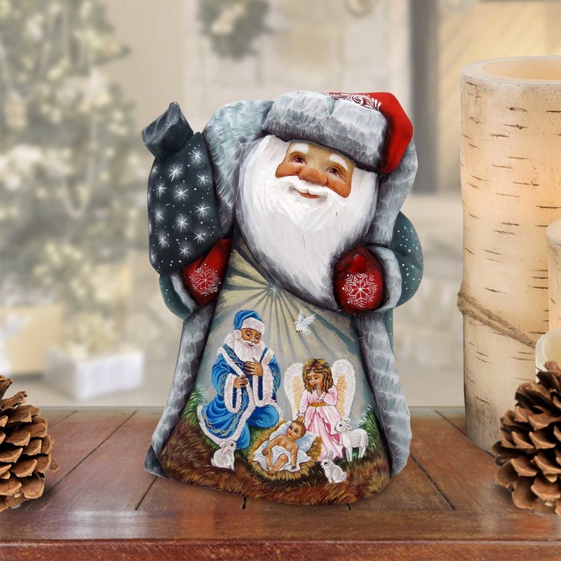 Adoration Santa Hand-Painted WOODCARVED Masterpiece by G. DeBrekht – Nativity Holiday Decor – 821624 *** PRE-ORDER – Handmade Just for You! ***