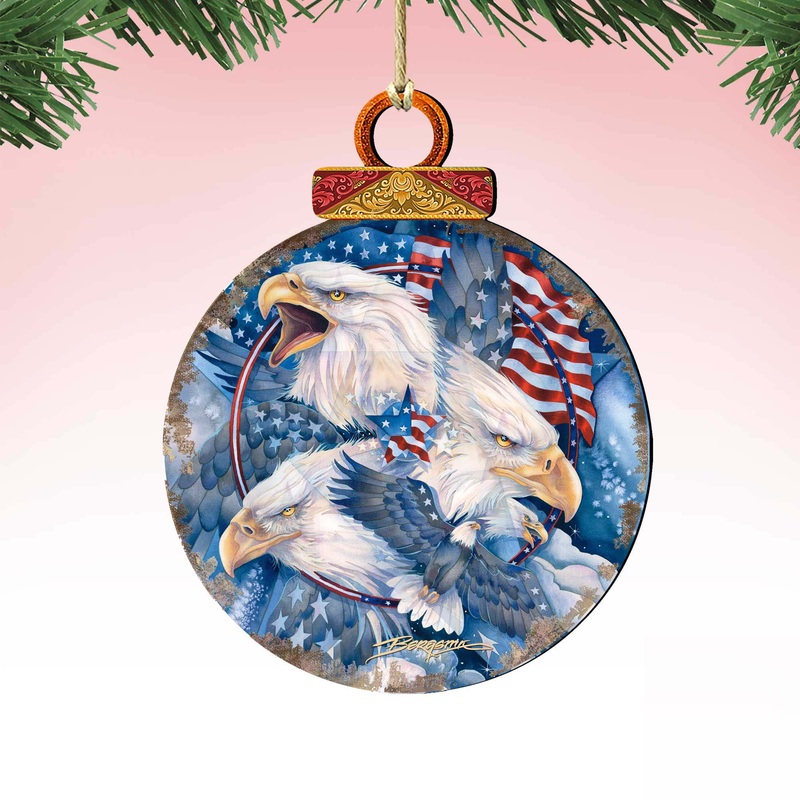 Allegiance Patriotic Eagles Wooden Ornaments by J. Bergsma – Wildlife Holiday Decor – 8591730-JB