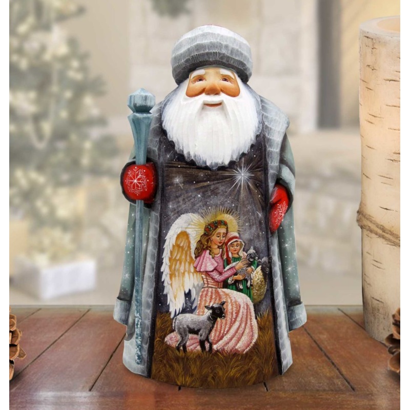 Blessing Kingdom Angel Santa Hand-Painted WOODCARVED Figurine by G. DeBrekht – Nativity Holiday Decor – 821623
