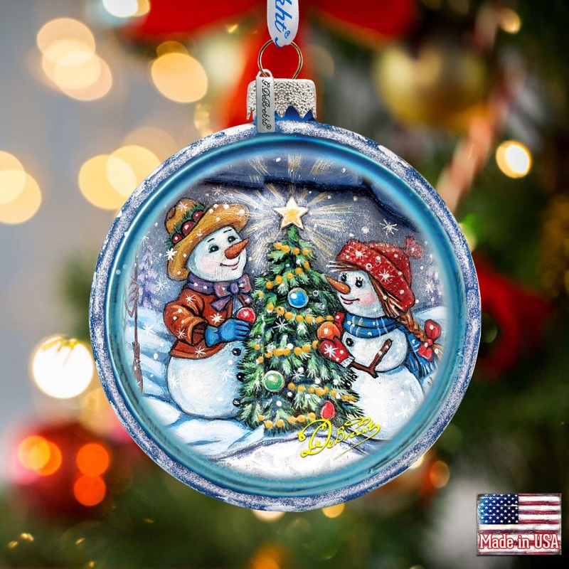 Bright Star Cut Ball Glass Ornament by G. DeBrekht – Christmas Santa Snowman Decor – 764-042