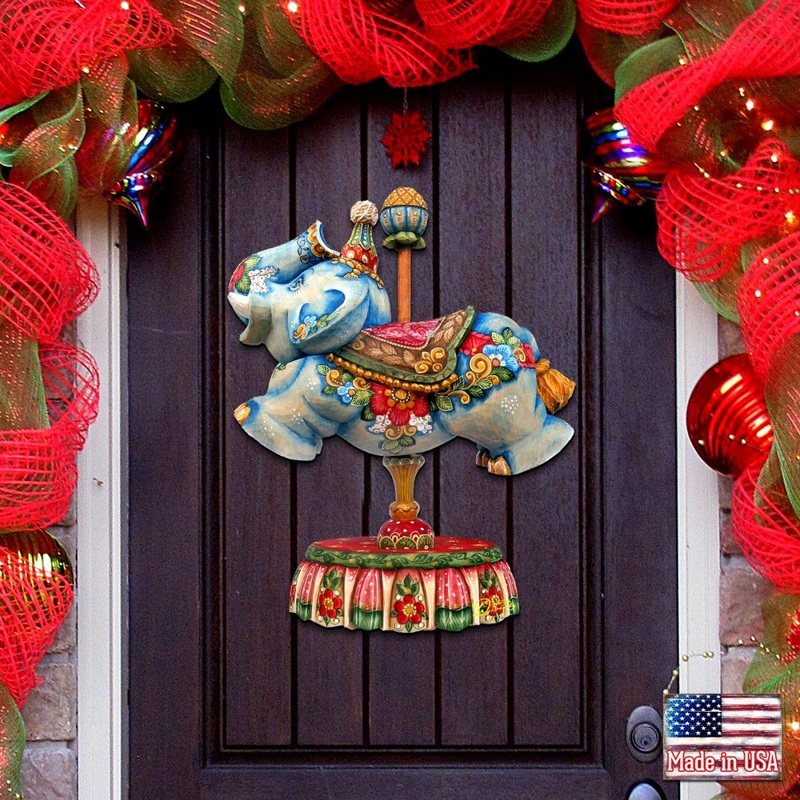 Carousel Elephant Christmas Holiday Door Decor by G. DeBrekht – Carousel Holiday Decor – 8114043H
