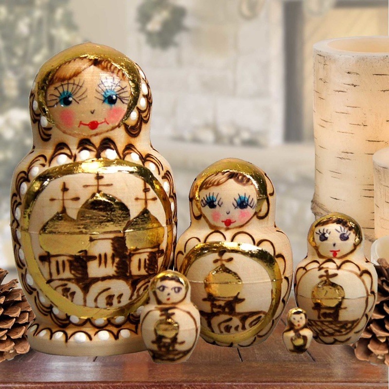Cathedral Matreshka Nesting Hand-Painted Doll Set of 5 by G. DeBrekht – Christmas Decor – 140122