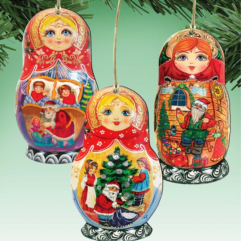 Christmas Doll Wooden Ornaments Set of 3 by G. DeBrekht – Christmas Decor – 8100107S3