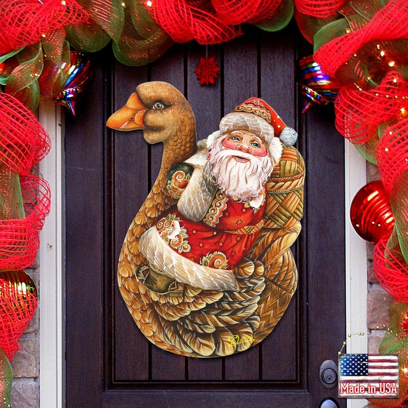 Christmas Goose Santa Christmas Door Decor by G. DeBrekht – Christmas Santa Snowman Decor – 8121633H