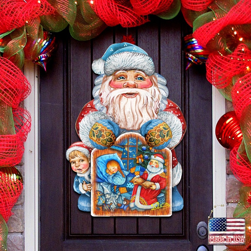 Christmas Night Christmas Door Decor by G. DeBrekht – Christmas Santa Snowman Decor – 8119173H