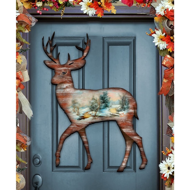 Christmas Woodsy Deer Wildlife Door Decor – G. DeBrekht – Wildlife Holiday Decor – 8198211-2H