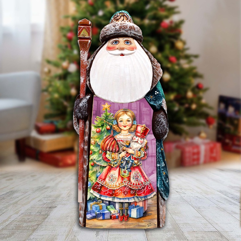 Clara with Nutcracker Santa Hand-Painted WOODCARVED Masterpiece Figurine by G. DeBrekht – Christmas Dcor – 8201018