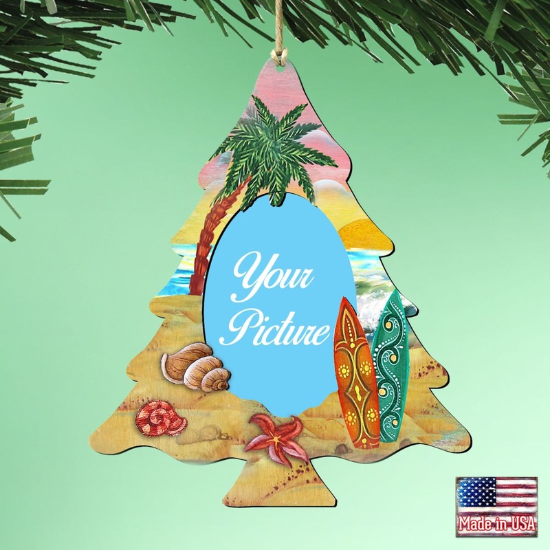 Coastal Christmas Tree Picture Frame Ornaments – Ornament for Photo – Coastal Holiday Decor – 8119186-3PF