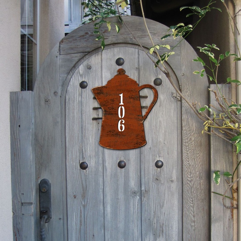 Coffee Pot Wooden Custom House Number Sign – Love Family Kids Decor – Handcrafted Wooden Address Sign – MA98552