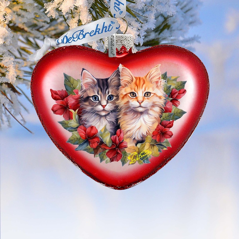 Cute Kittens Heart Glass Ornament by G. Debrekht – Christmas Dcor – 753-015