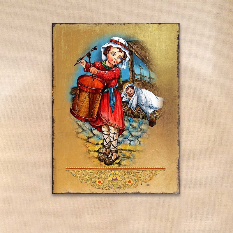 Drummer Boy Wooden Gold Plated Religious Christian Sacred Icon – Inspirational Icon Decor – 85044