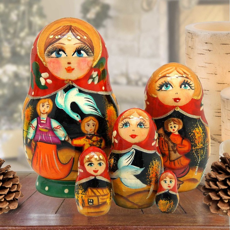 Fairy Tale Matreshka Nesting Hand-Painted Dolls Set of 5 by G. DeBrekht – Christmas Decor – 140070