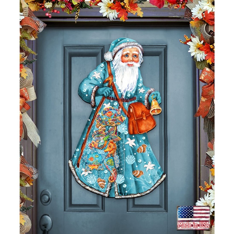 Fishermen Santa Coastal Door Decor by G. DeBrekht – Coastal Holiday Decor – 8124120-2H
