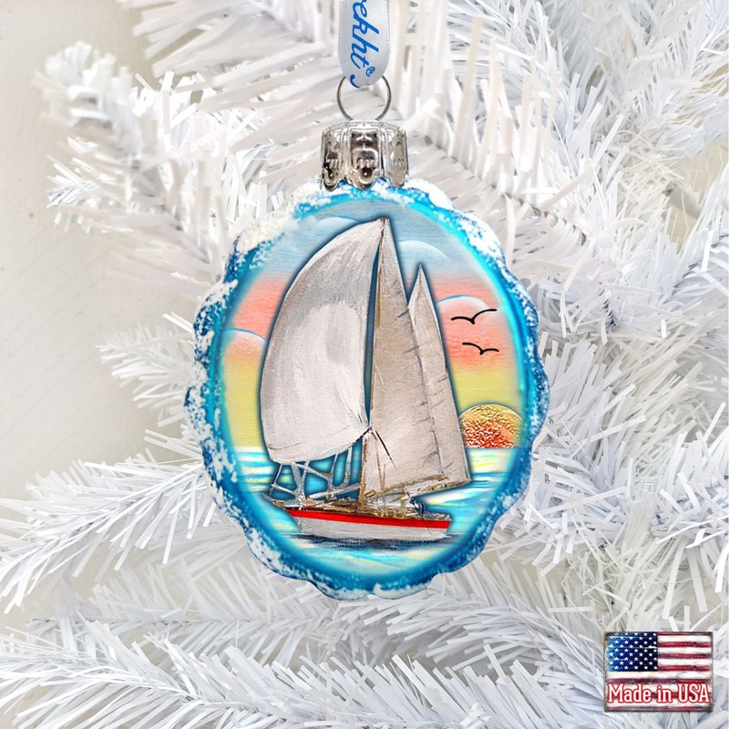 Flower Sailboat Mercury Glass Ornament by G. DeBrekht – Wildlife Holiday Decor – 777371
