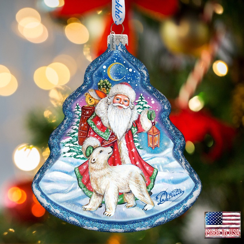 Frosted Story Glass Ornament by G. DeBrekht – Christmas Santa Snowman Decor – 762-028