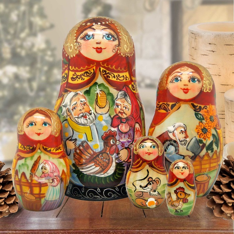Golden Egg Matreshka Nesting Hand-Painted Dolls Set of 5 by G. DeBrekht – Christmas Decor – 120054