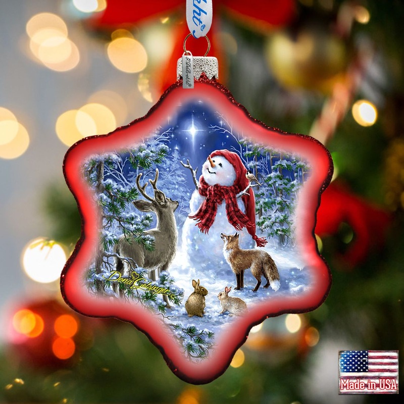 Heaven Snowman Glass Ornament by D. Gelsinger – Christmas Santa Snowman Decor – 754-102R-DG