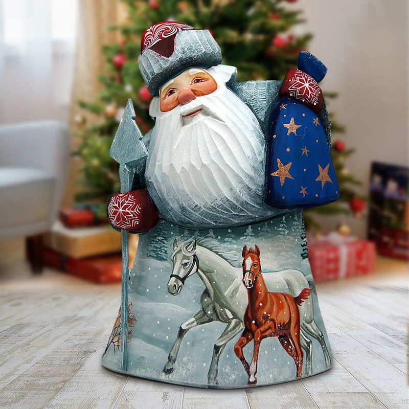 Horse Play Village Santa Hand-Painted WOODCARVED Masterpiece by G. DeBrekht – Wildlife Holiday Decor – 821481 *** PRE-ORDER – Handmade Just for You! ***