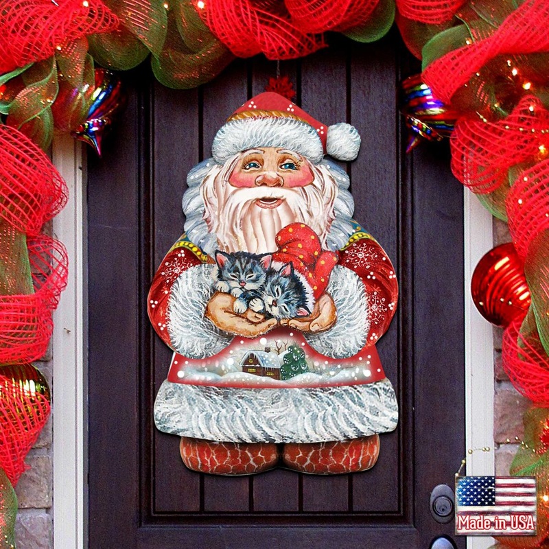 Kitten Holiday Santa Christmas Door Decor by G. DeBrekht – Christmas Decor – 8117808H