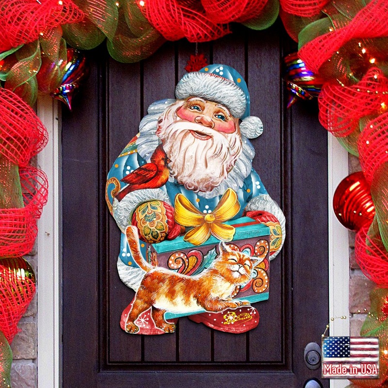 Kitty Santa Christmas Door Decor by G. DeBrekht – Christmas Santa Snowman Decor – 8119175H
