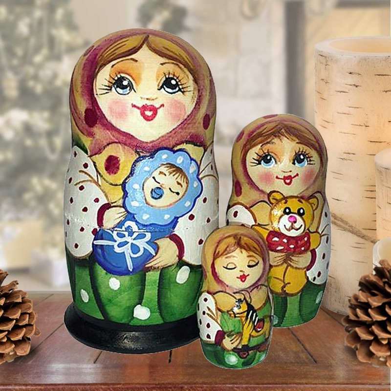 Little Baby Boy Matreshka Nesting Hand-Painted Doll Set of 3 by G. DeBrekht – Love Family Kids Decor – 14730B