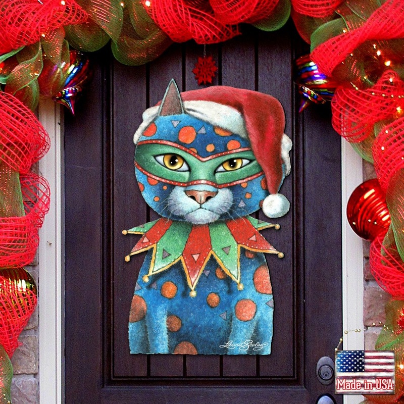 Mardi Gras Santa Cat Holiday Door Decor by Laura Seeley – Pets Dog and Cats Decor – 8512057H